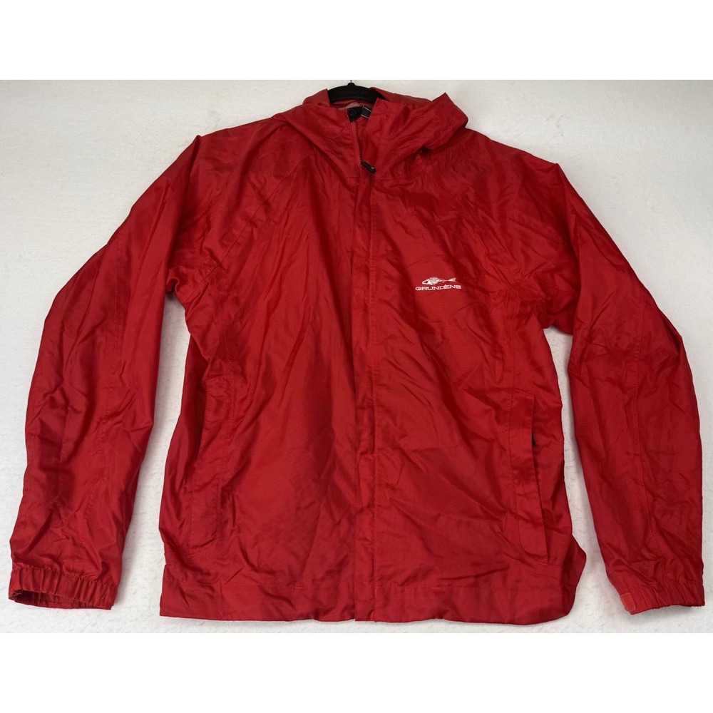 Grundens Windbreaker Rain Jacket & Hood Full Zip Nylon w/ PU Coating Mens Medium